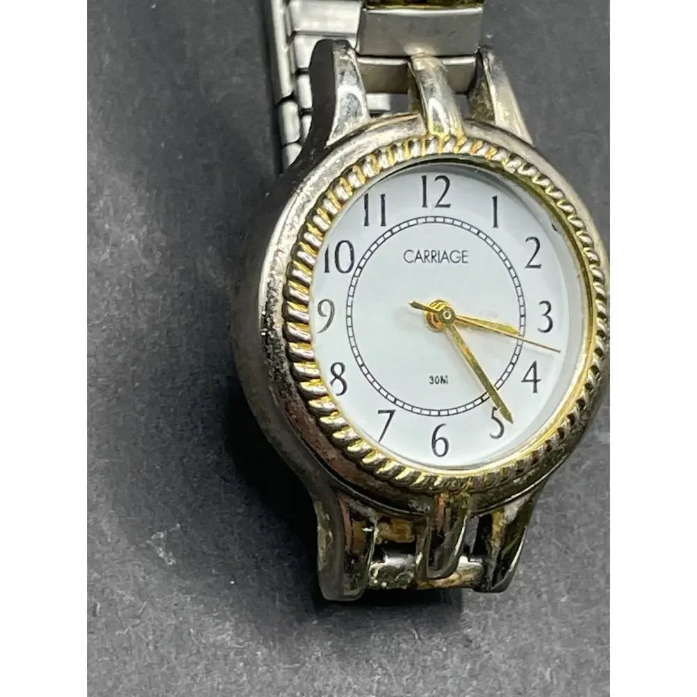 Vintage Carriage 30M Timex Watch Women Gold Tone Stretch Band Two Tone 24mm